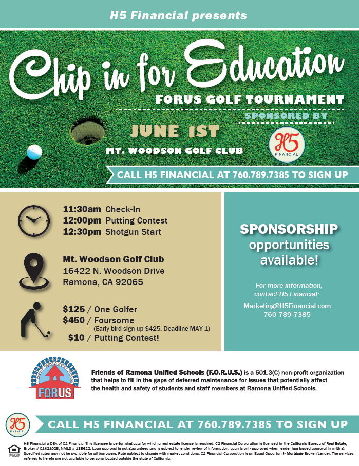 Chip in for Education Mt Woodson Golf sponsored by H5 Financial
