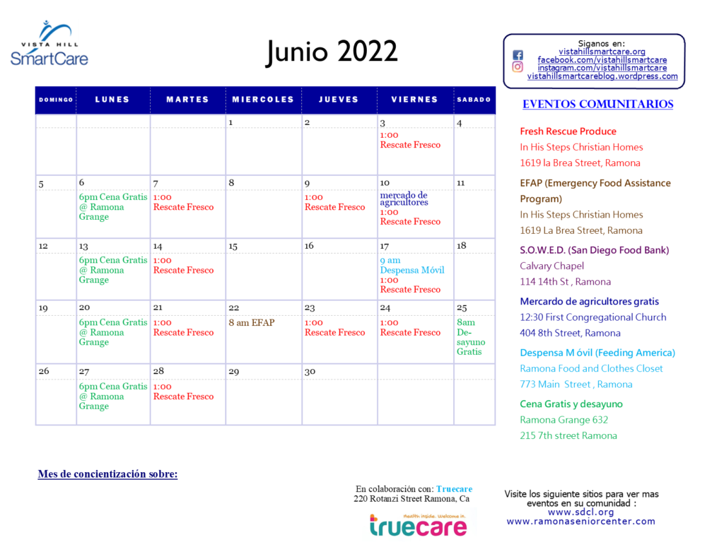 Vista Hill Smart Care Calendar June 2022