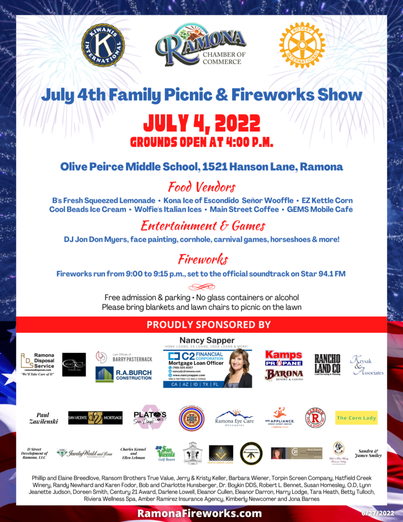 Ramona July 4th Picnic and Fireworks Show